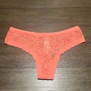 VICTORIA'S SECRET VERY SEXY High Leg Low Rise Thong Panty Coral Lace Small NWT